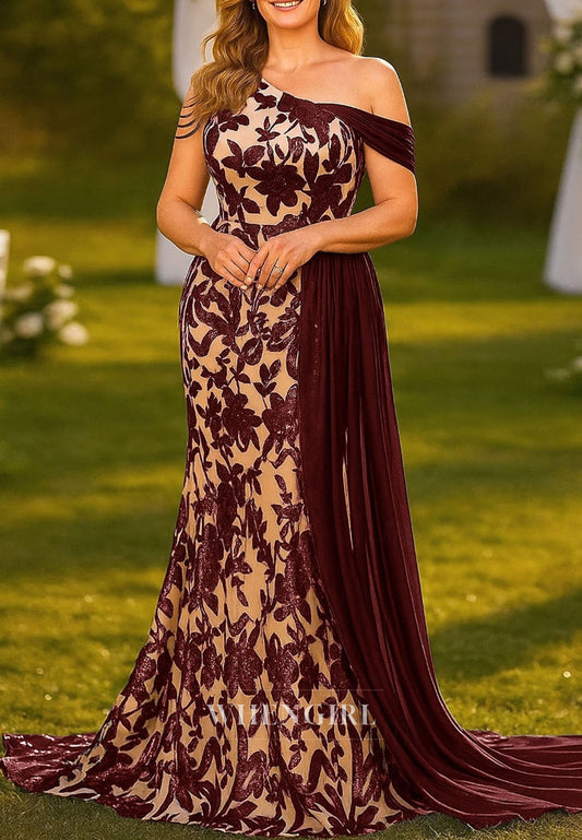 Mermaid Asymmetrical Neck Appliques Back Zipper Mother of the Bride Dress