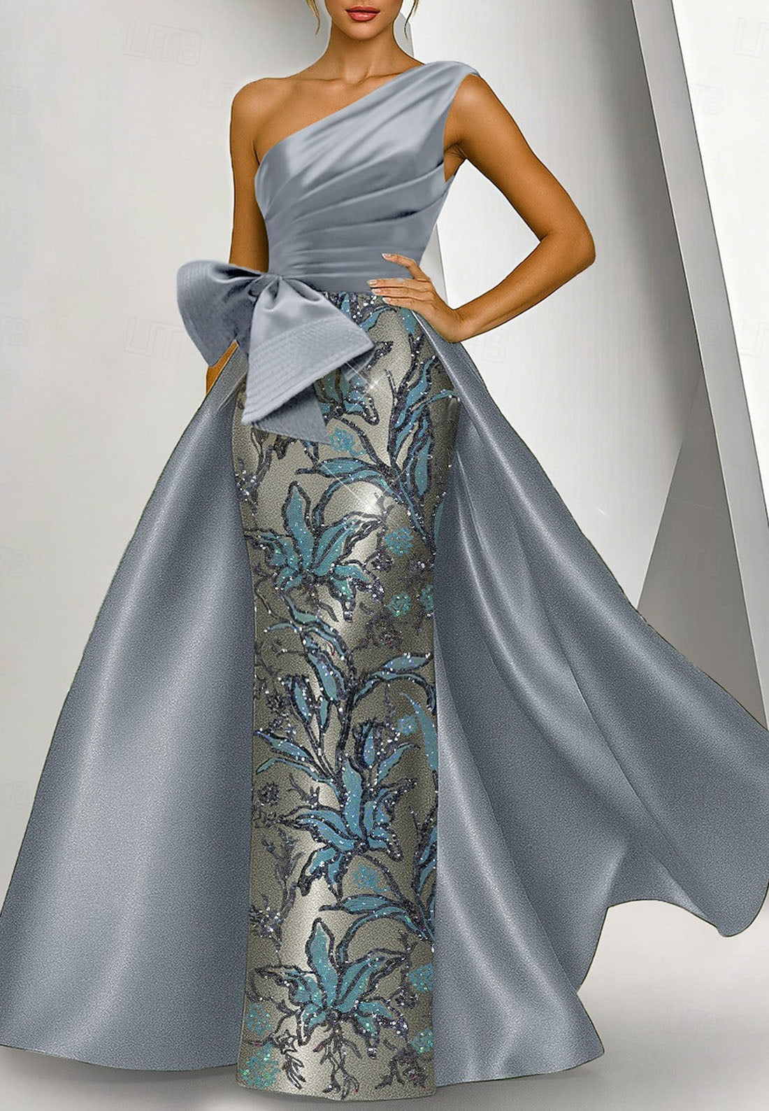 Column One Shoulder Embroidery Beads Mother of the Bride Dress