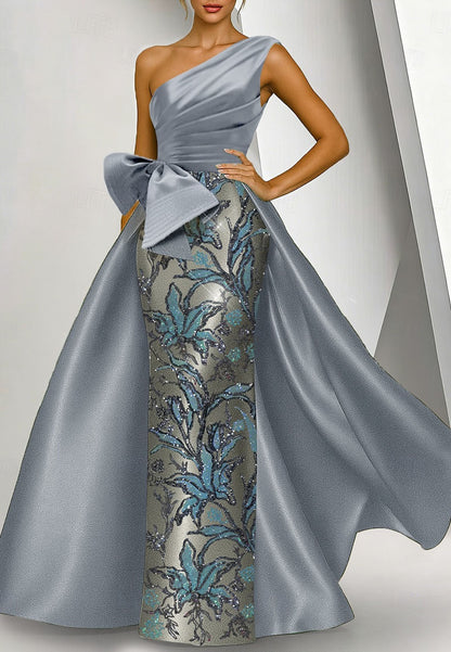 Column One Shoulder Embroidery Beads Mother of the Bride Dress