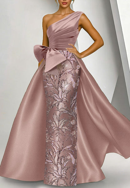 Column One Shoulder Embroidery Beads Mother of the Bride Dress