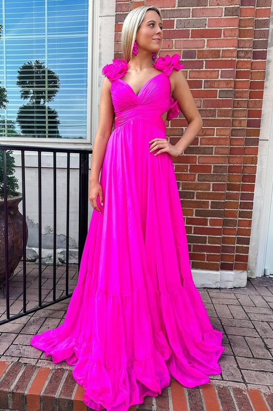 A-line Beach Fuchsia Evening Dress Sexy with Ruffles