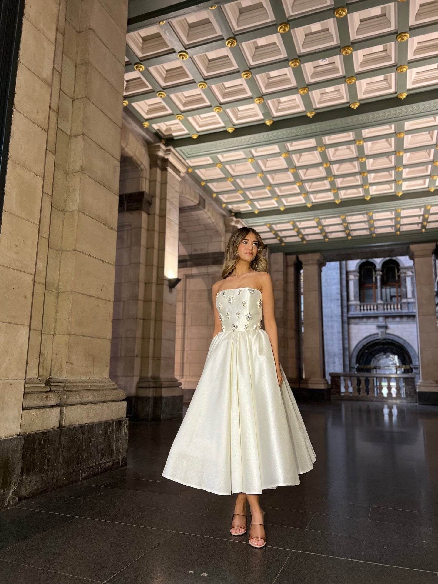 Tube Top Sleeveless Beaded Satin A-Line Wedding Dress