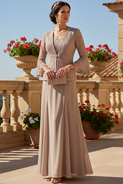 A Line V-Neck Champagne Mother of the Bride Dress with Jacket