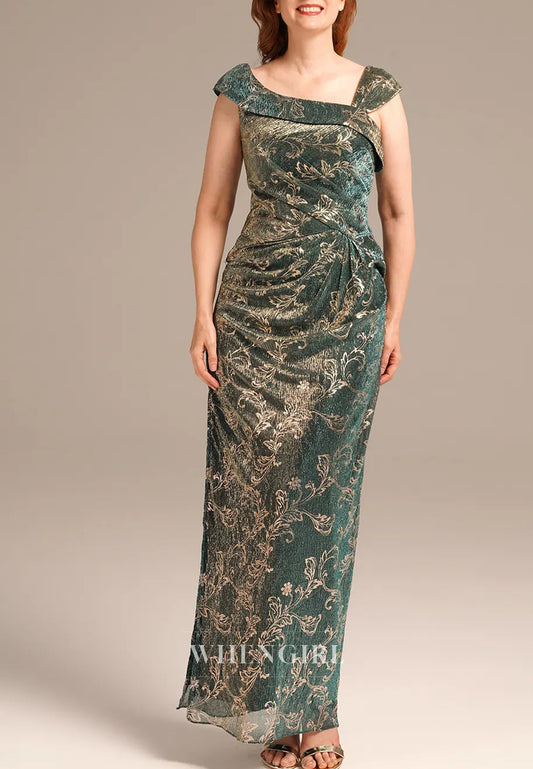 Green Sheath Asymmetrical Neck Sleeveless Vine Back Zipper Mother of the Bride Dress