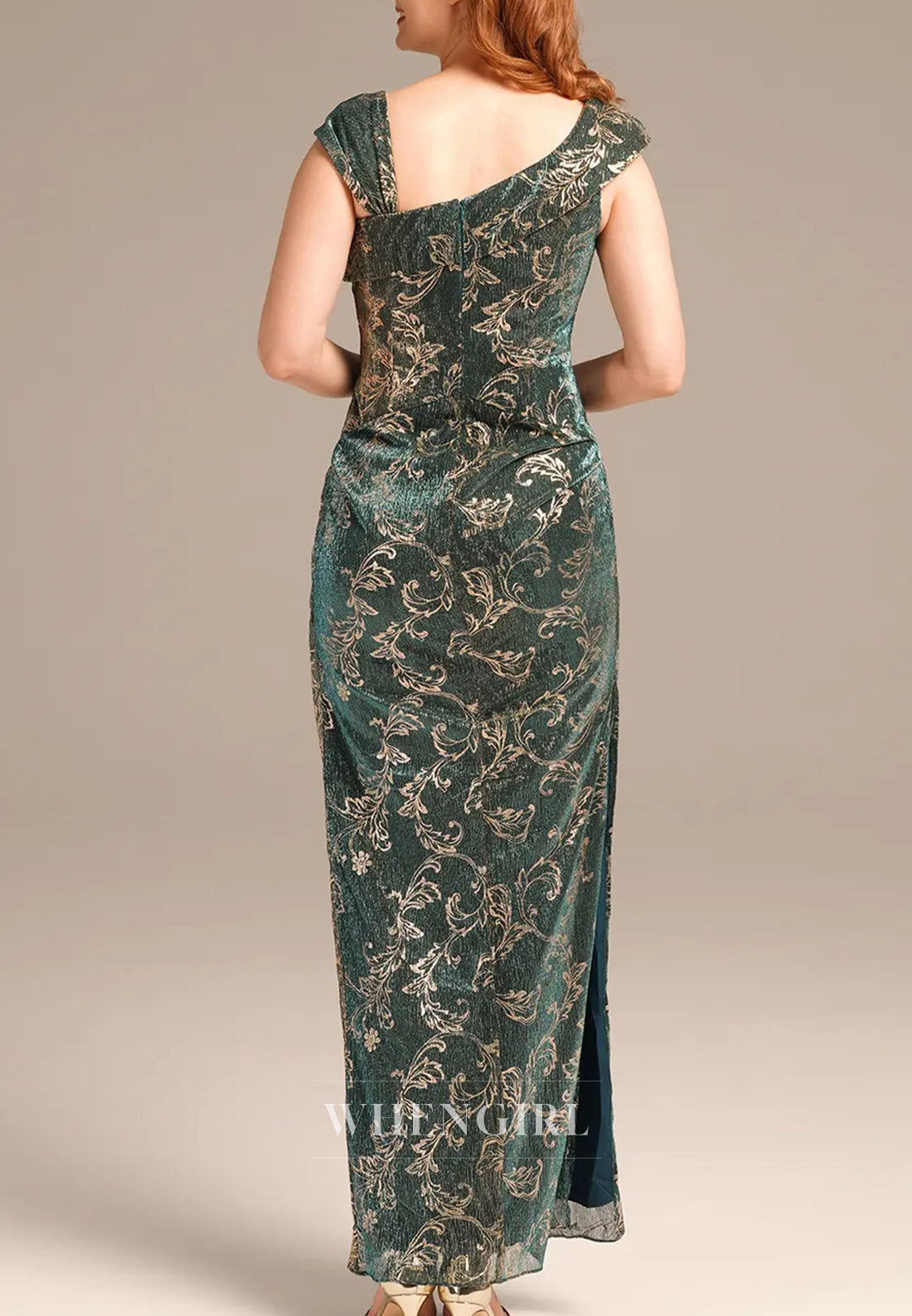 Green Sheath Asymmetrical Neck Sleeveless Vine Back Zipper Mother of the Bride Dress