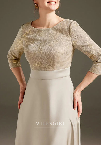 Champagne Scoop Neck 3/4 Sleeves Back Zipper Long A-Line Mother of the Bride Dress