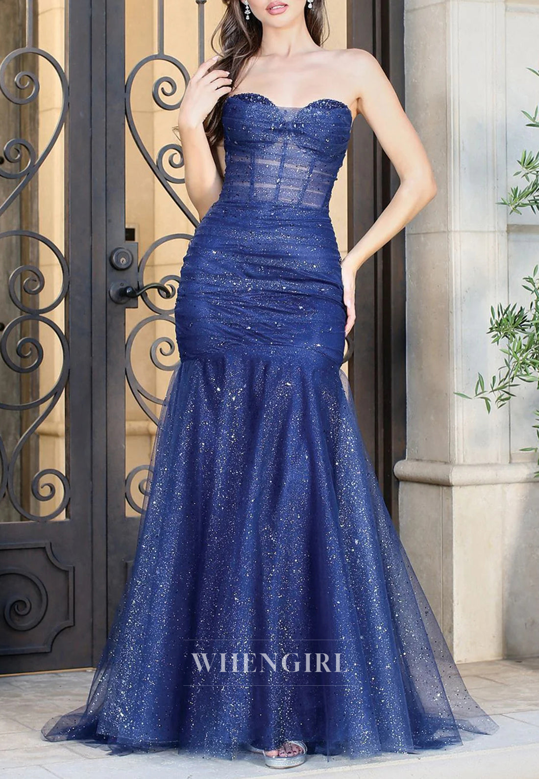 Mermaid Sweetheart Sleeveless Sparkle Sleeveless Lace Up Prom Dress