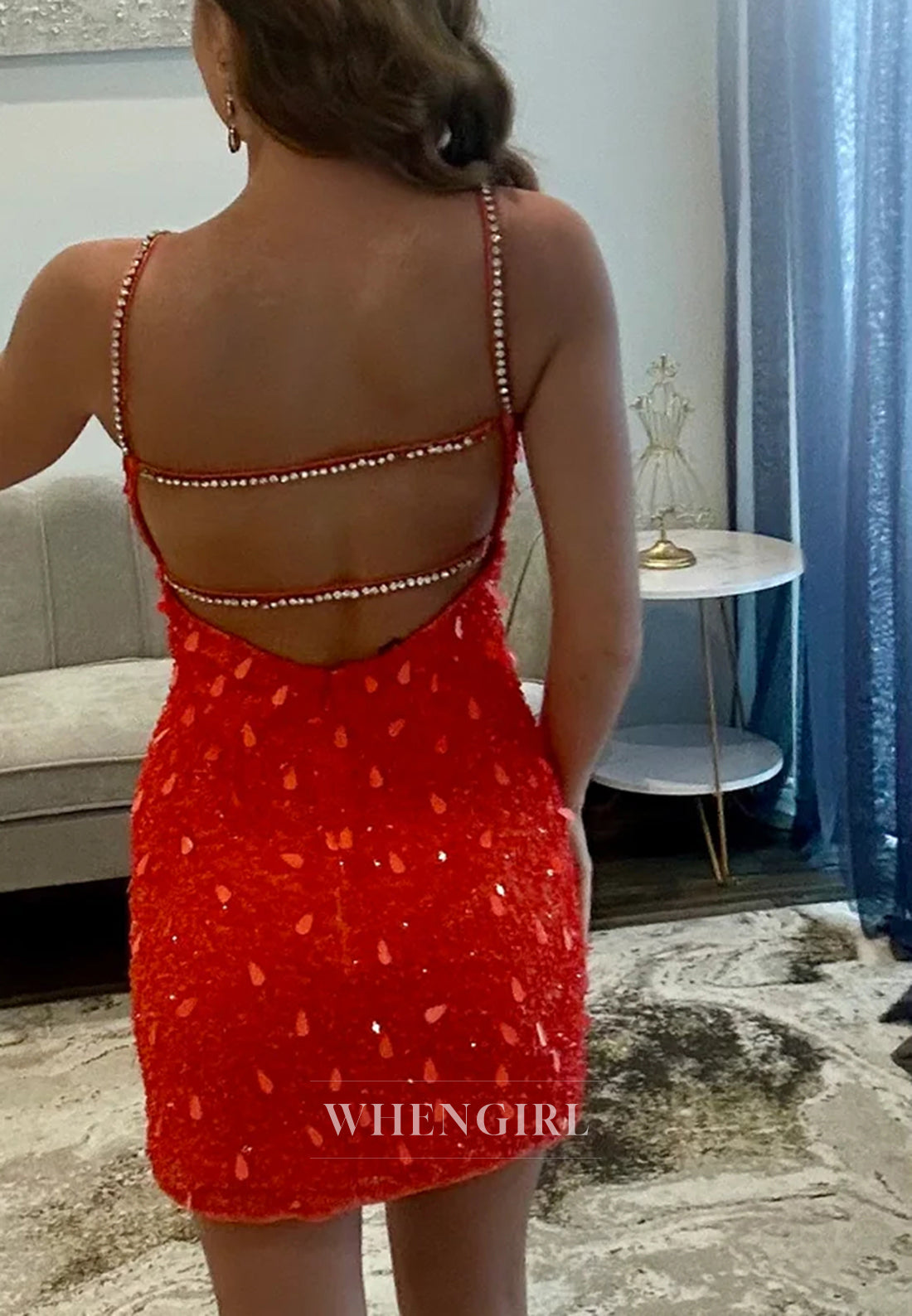 Papaya Sheath Sweetheart Sleeveless Sequins Short Homecoming Dress