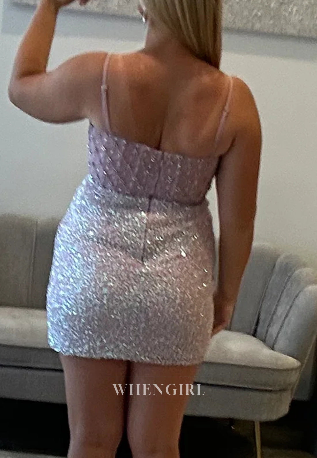 Sheath Sleeveless Bateau Neck Sequins Back Zipper Beaded Short Homecoming Dress