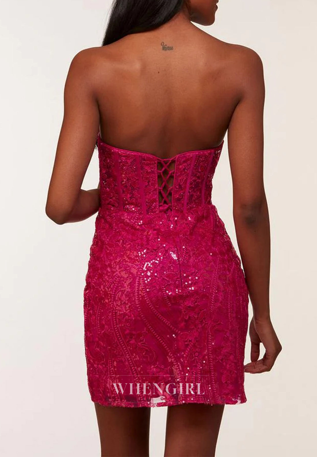 Tube Top Side Slit Strapless Sequins Beading Corset Homecoming Dress