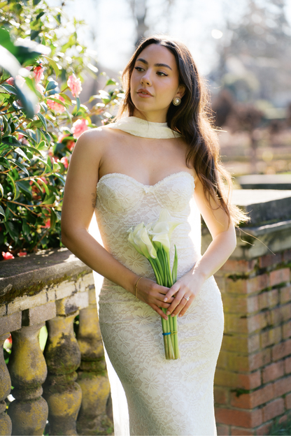 White Sweetheart Strapless Scarf Maxi Dress