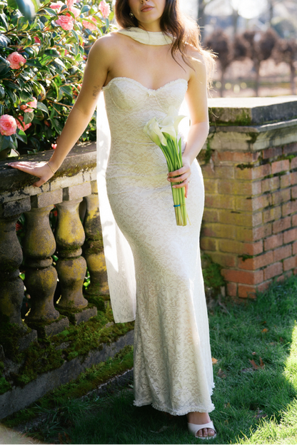 White Sweetheart Strapless Scarf Maxi Dress