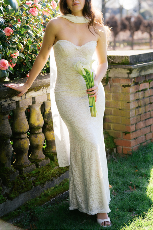 White Sweetheart Strapless Scarf Maxi Dress