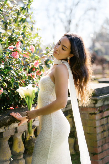 White Sweetheart Strapless Scarf Maxi Dress