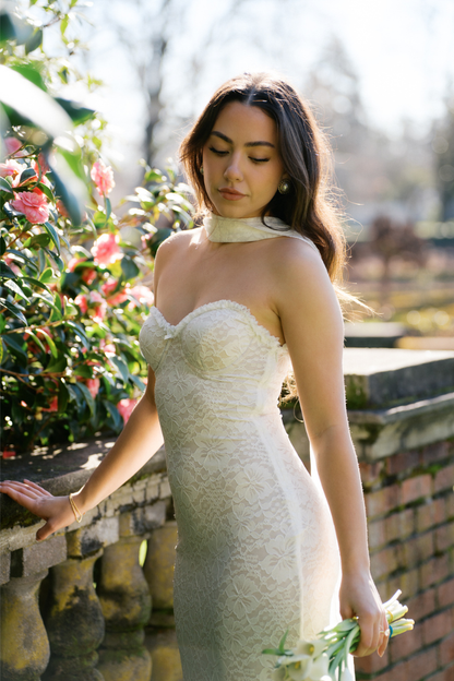 White Sweetheart Strapless Scarf Maxi Dress
