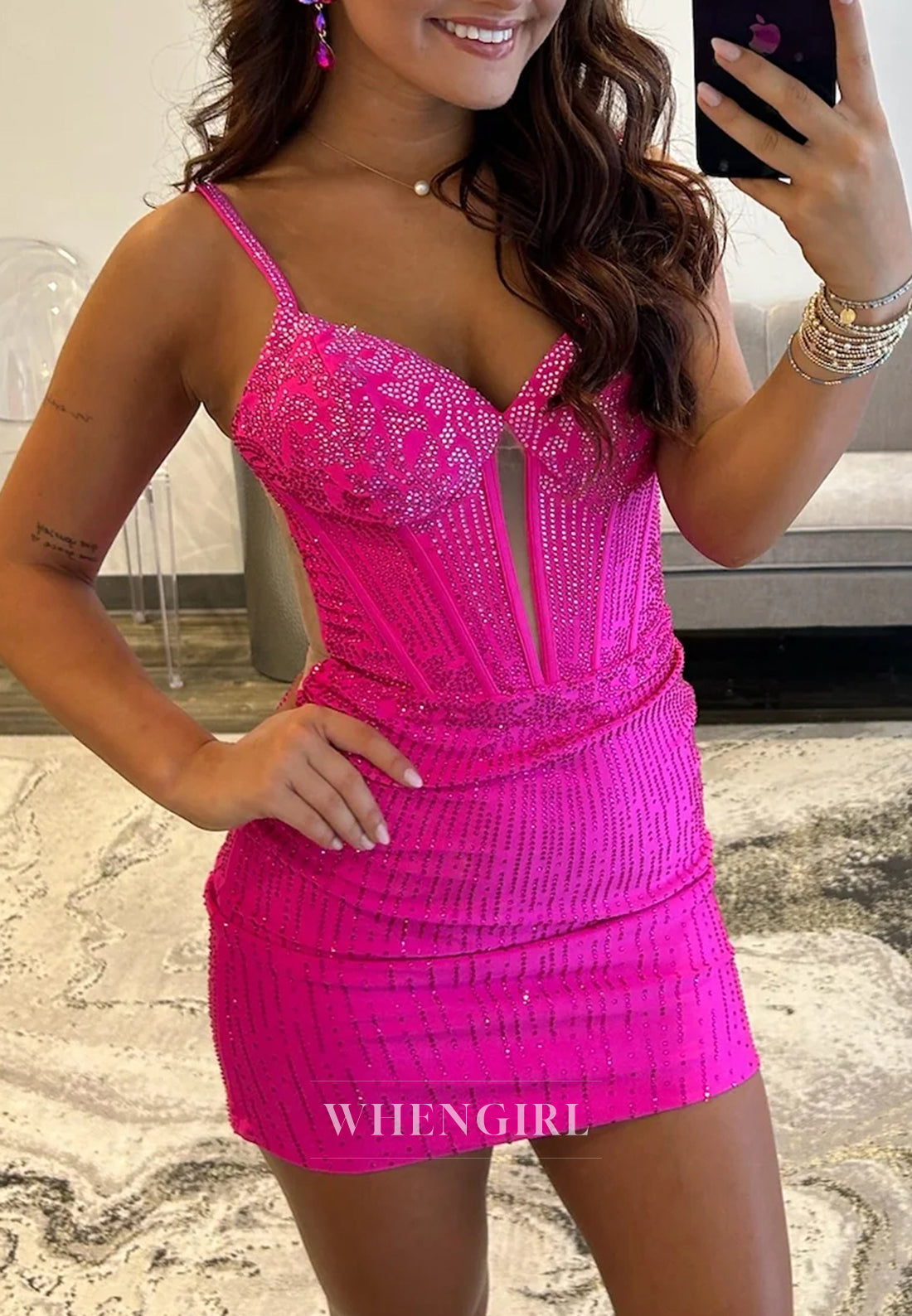 V Neck Beaded Sleeveless Sheath Short Lace Up Homecoming Dress