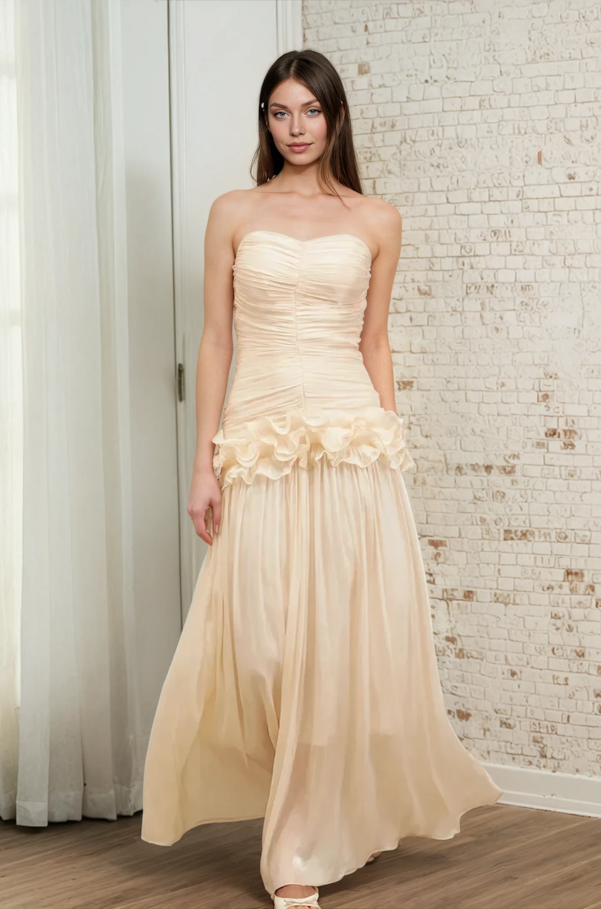 Column Tube Rop Ruched Ruffles Maxi Dress