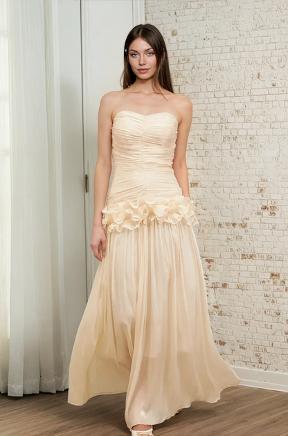 Column Tube Rop Ruched Ruffles Maxi Dress