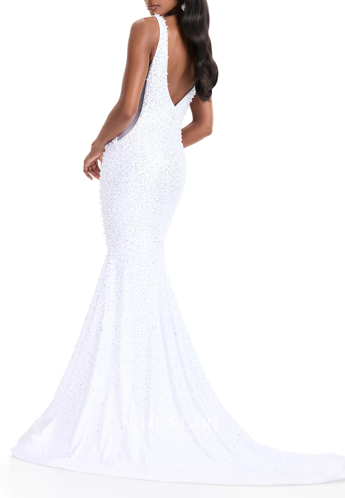 Mermaid Pearls Beading V Neck Sleeveless Regular Straps Prom Dress