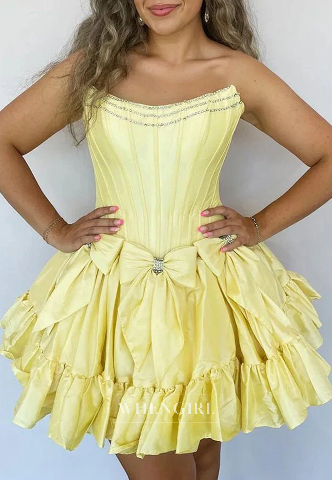 A-Line Sleeveless Beads Strapless Bowknot Homecoming Dress