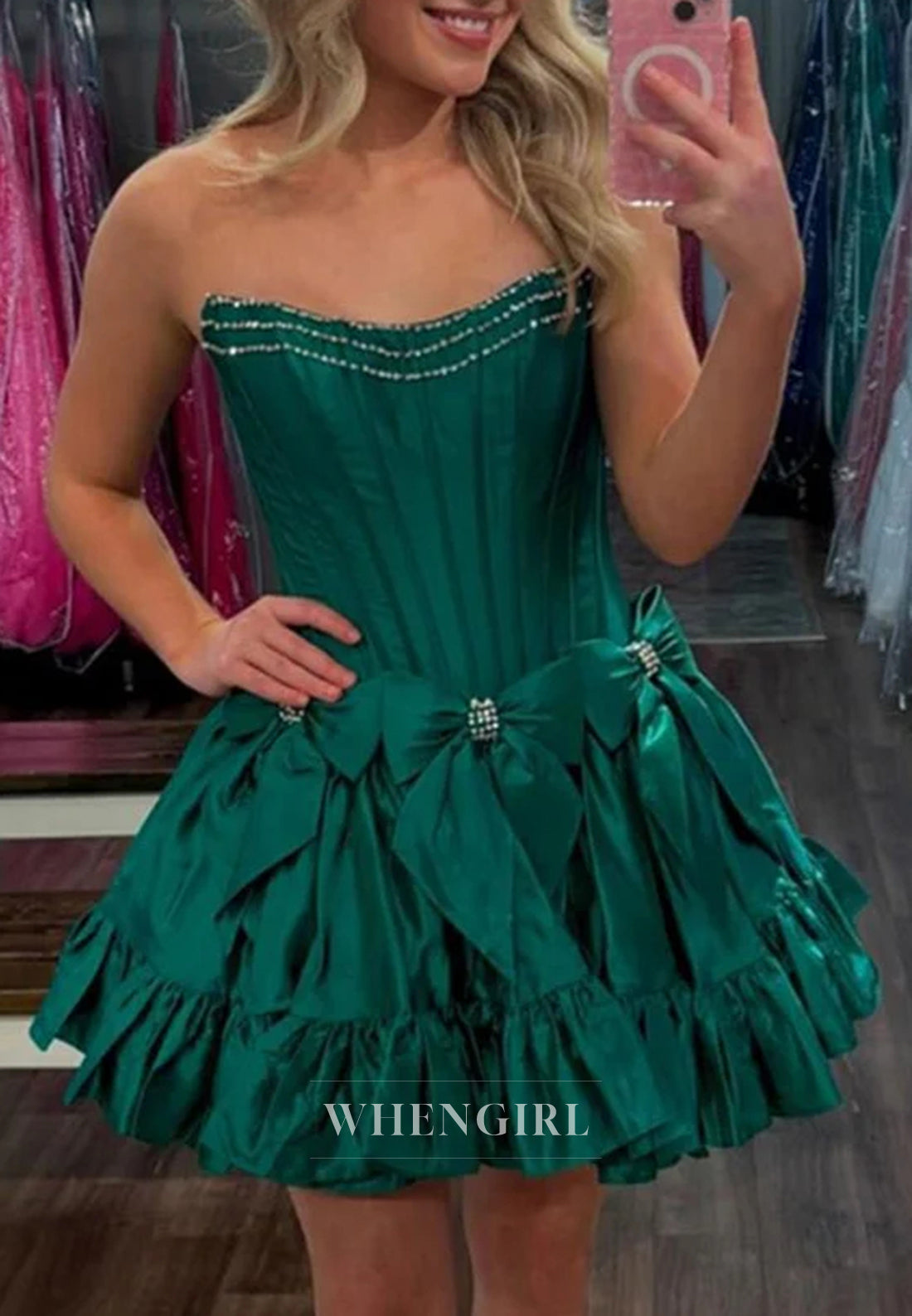 A-Line Sleeveless Beads Strapless Bowknot Homecoming Dress