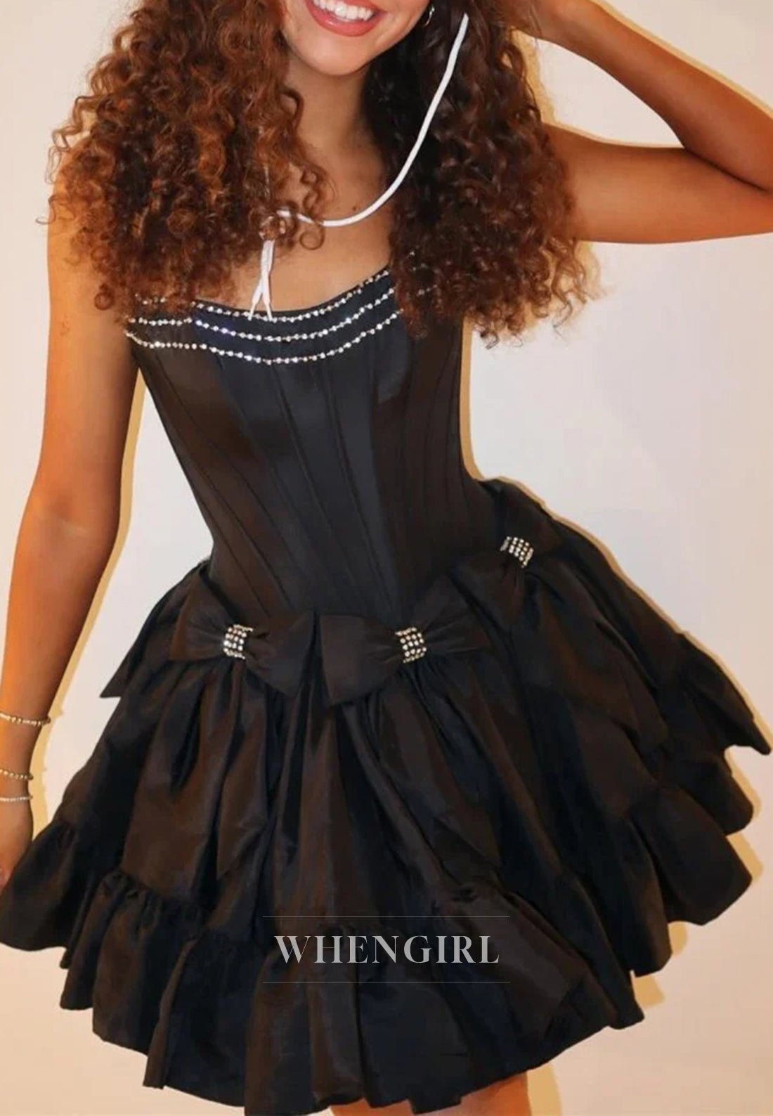 A-Line Sleeveless Beads Strapless Bowknot Homecoming Dress