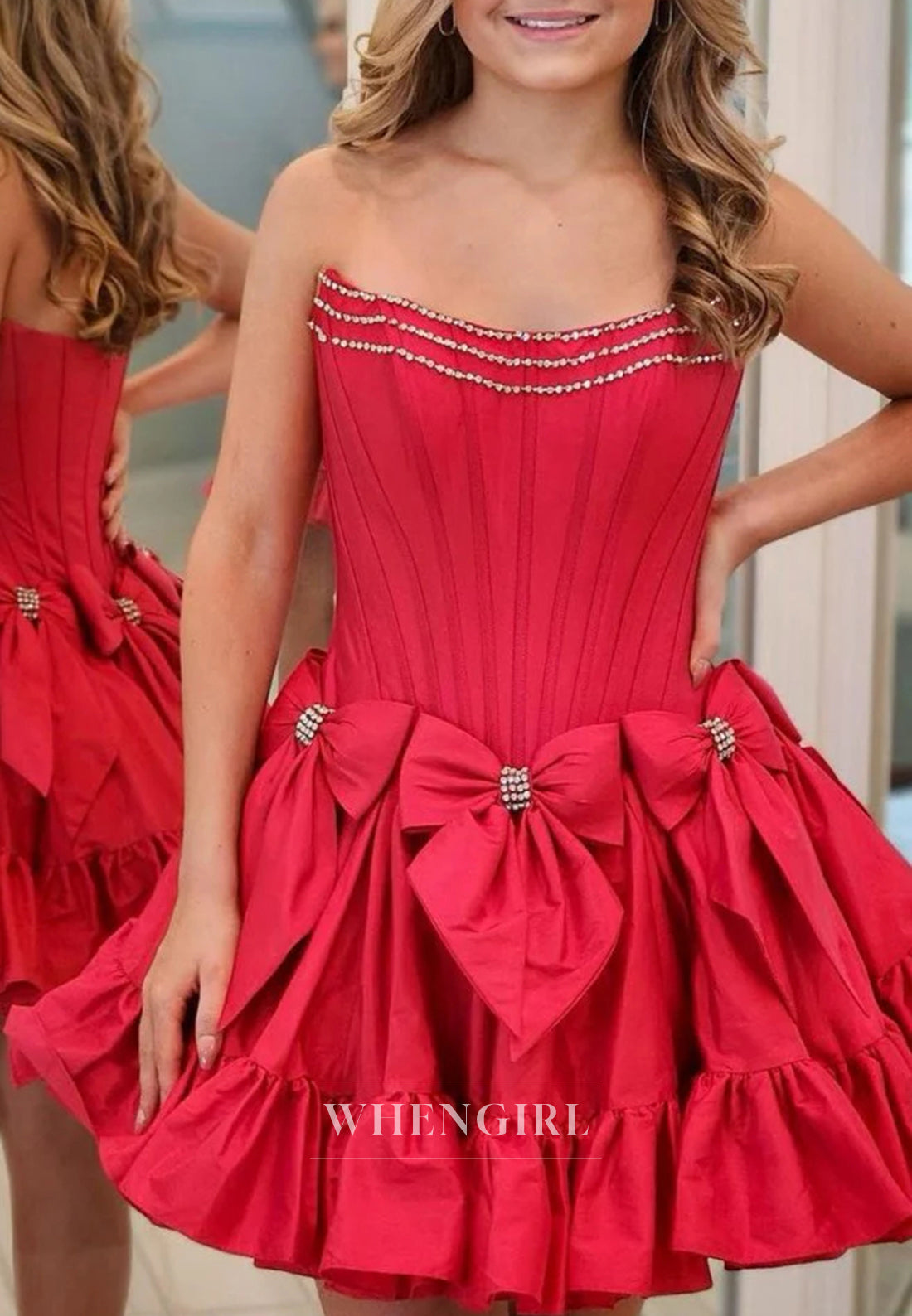 A-Line Sleeveless Beads Strapless Bowknot Homecoming Dress