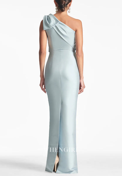 Column One Shoulder Bowknot Sleeveless Mother of the Bride Dress