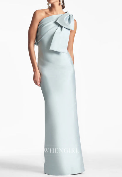 Column One Shoulder Bowknot Sleeveless Mother of the Bride Dress