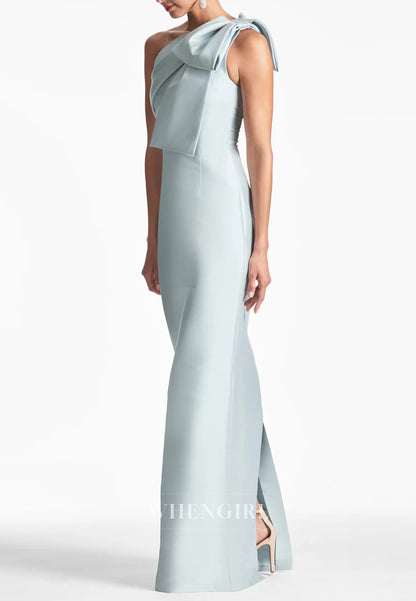 Column One Shoulder Bowknot Sleeveless Mother of the Bride Dress