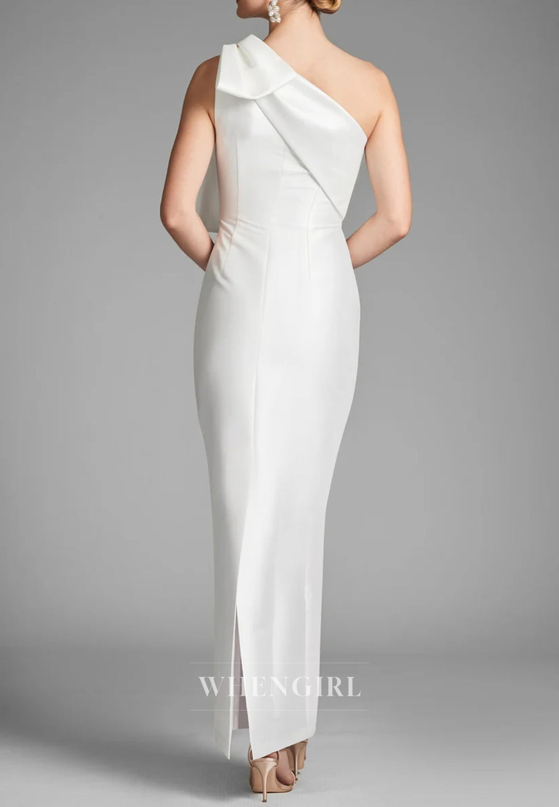 Column One Shoulder Bowknot Sleeveless Mother of the Bride Dress
