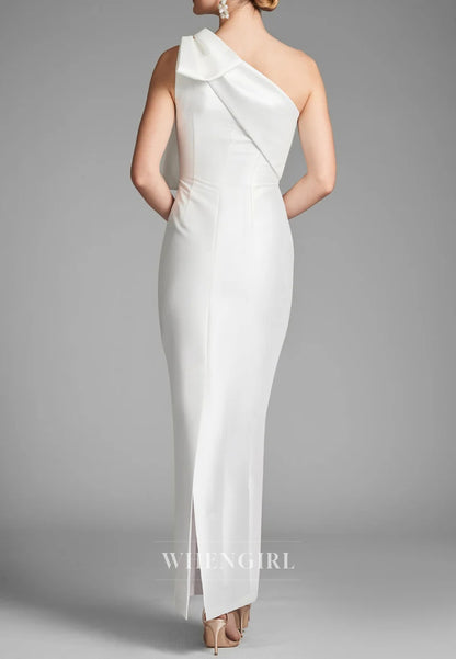 Column One Shoulder Bowknot Sleeveless Mother of the Bride Dress