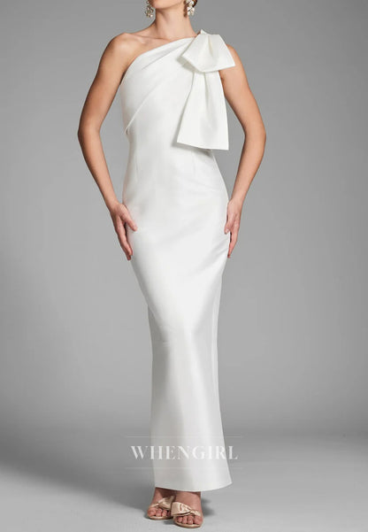 Column One Shoulder Bowknot Sleeveless Mother of the Bride Dress