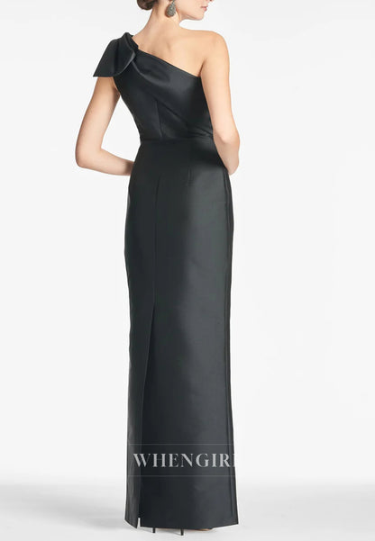 Column One Shoulder Bowknot Sleeveless Mother of the Bride Dress