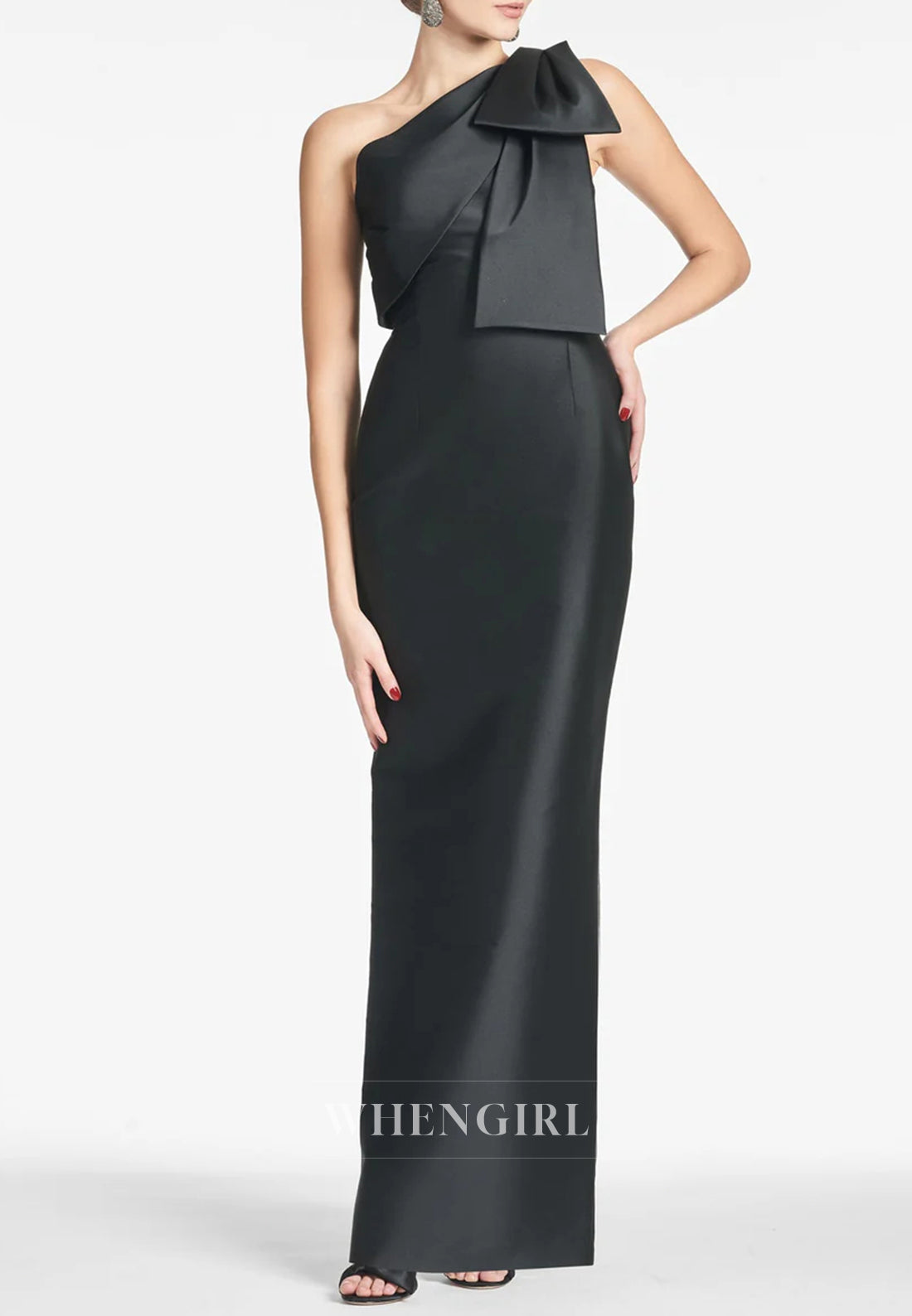 Column One Shoulder Bowknot Sleeveless Mother of the Bride Dress