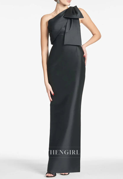 Column One Shoulder Bowknot Sleeveless Mother of the Bride Dress