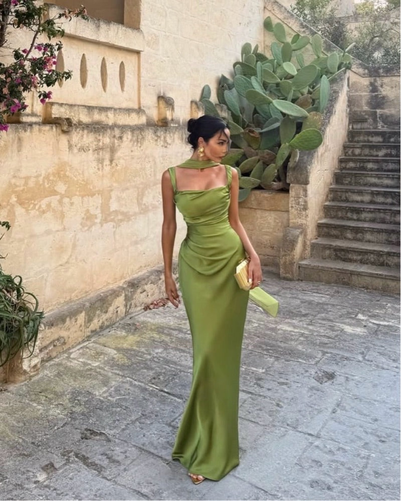 Charming Mermaid Square Neck Long Prom Dress with Criss Cross Back