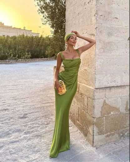 Charming Mermaid Square Neck Long Prom Dress with Criss Cross Back