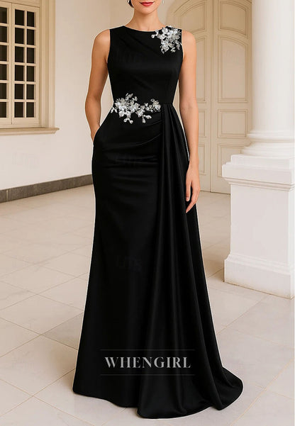 Mermaid Bateau Neck Sleeveless Beaded Mother of the Bride Dress