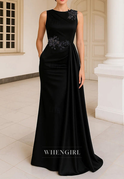 Mermaid Bateau Neck Sleeveless Beaded Mother of the Bride Dress