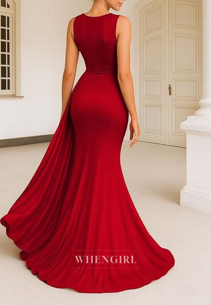 Mermaid Bateau Neck Sleeveless Beaded Mother of the Bride Dress