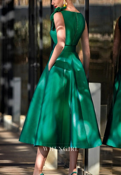 A-Line V Neck Flowers Sleeveless Mother of the Bride Dress