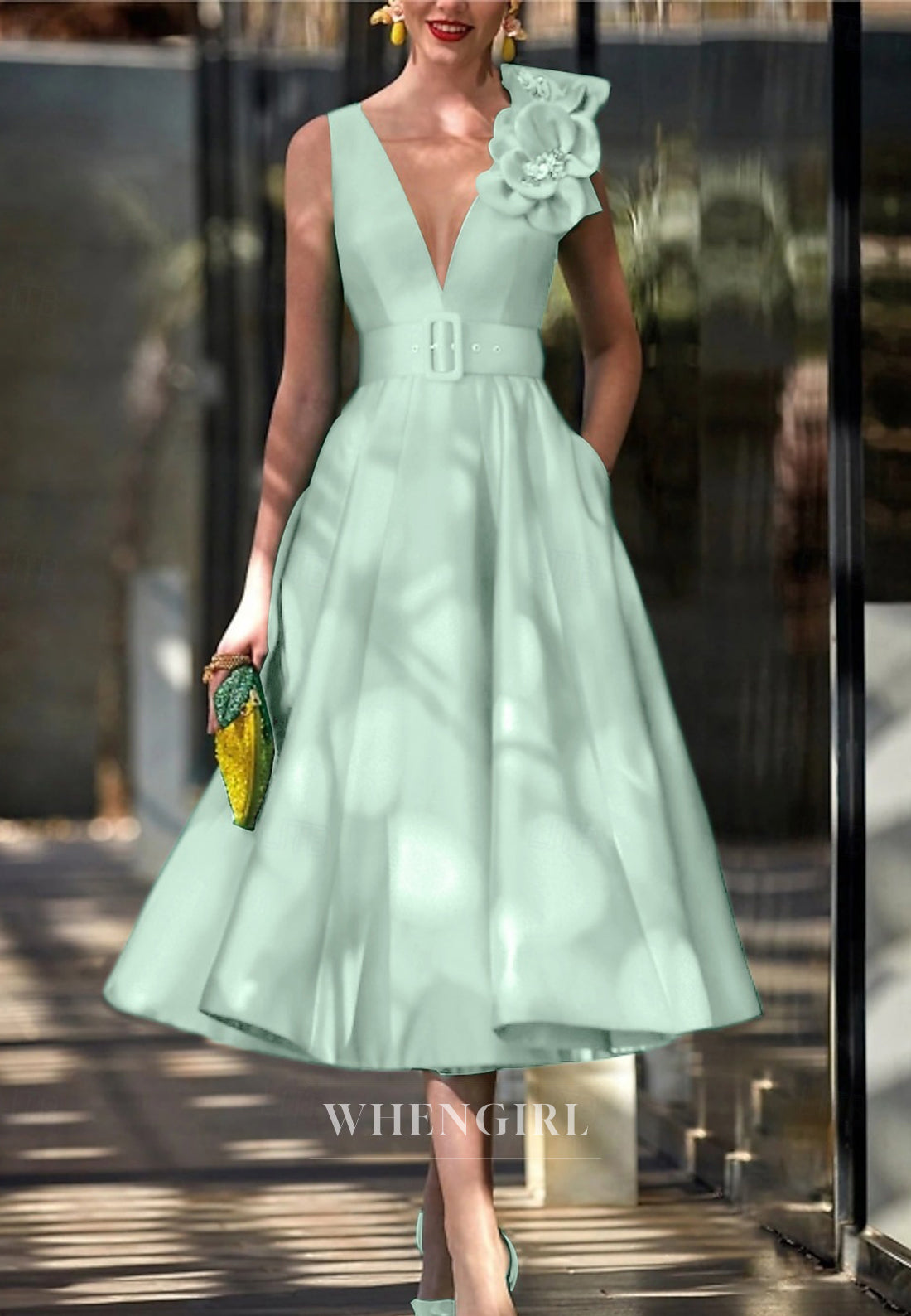 A-Line V Neck Flowers Sleeveless Mother of the Bride Dress