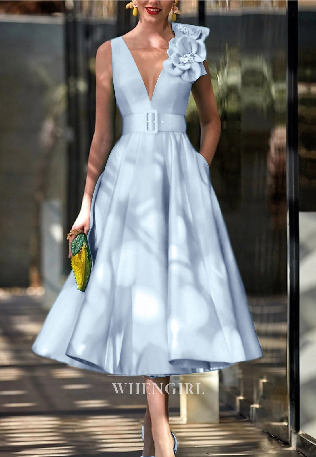 A-Line V Neck Flowers Sleeveless Mother of the Bride Dress