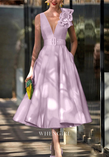 A-Line V Neck Flowers Sleeveless Mother of the Bride Dress