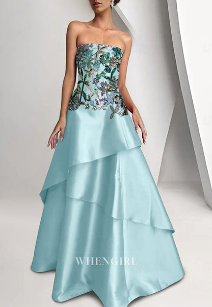 A-Line Tube Top Sleeveless Sequins Embroidery Beaded Mother of the Bride Dress