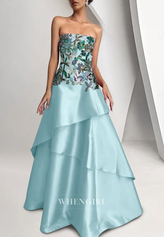 A-Line Tube Top Sleeveless Sequins Embroidery Beaded Mother of the Bride Dress