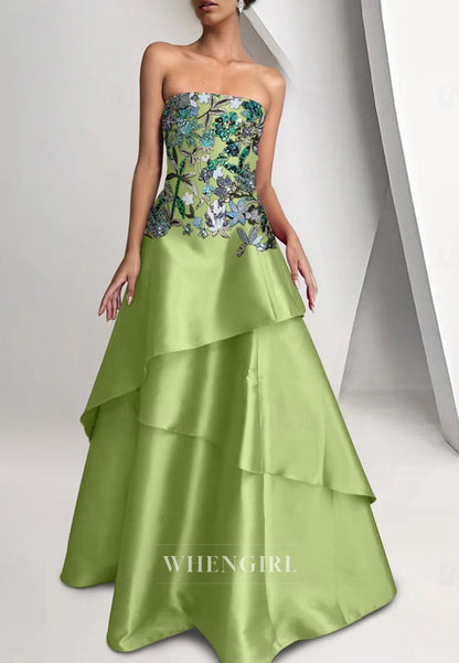 A-Line Tube Top Sleeveless Sequins Embroidery Beaded Mother of the Bride Dress