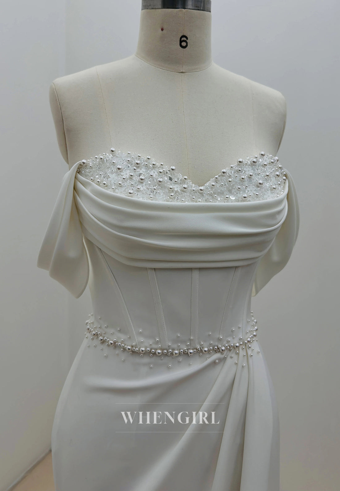 Mermaid Sweep Train Sweetheart Pearls Beaded Pleated Back Zipper Wedding Dress