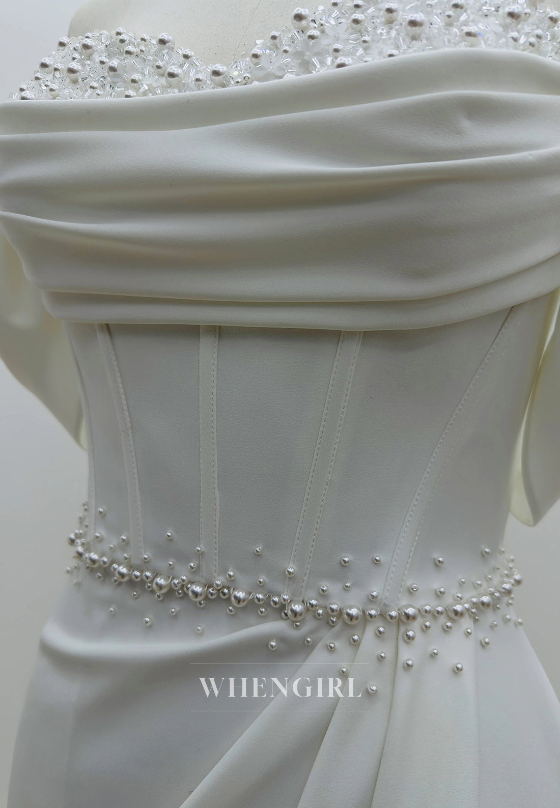 Mermaid Sweep Train Sweetheart Pearls Beaded Pleated Back Zipper Wedding Dress